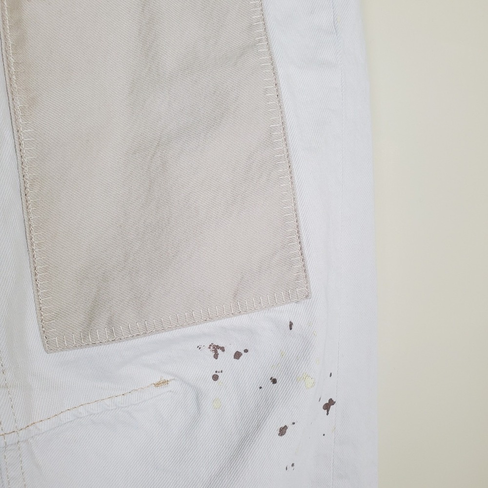 We The Free People Moxie Paint Splatter Barrel Jeans Cargo Utility 26 Ivory - Picture 3 of 14